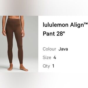 NWT Lululemon Java Brown Align Leggings